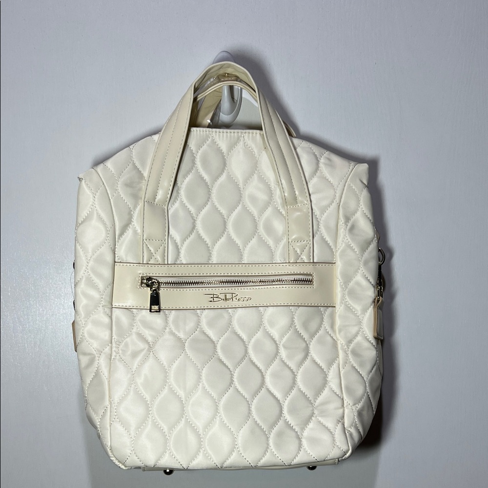 Bella Russo Off White Chic 14.4”Quilted Tote/Backpack/Shoulder Bag